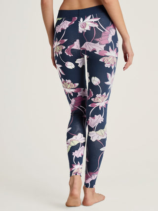 Elastic Trend puuvillalegginsit, dark blue flower print