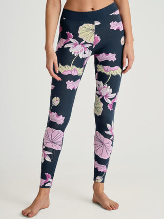 Elastic Trend puuvillalegginsit, dark blue flower print